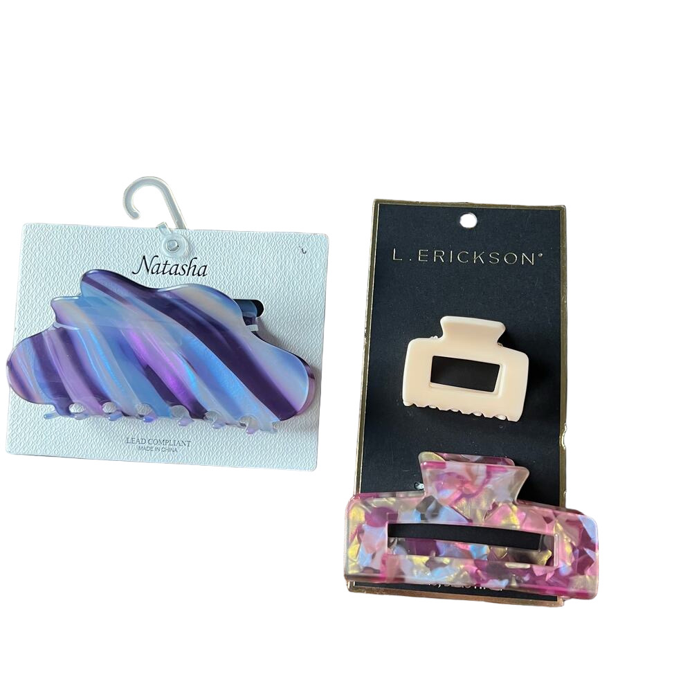 New Bundle of Three Natasha and L. Erickson Multicolored Hair Claw Clips